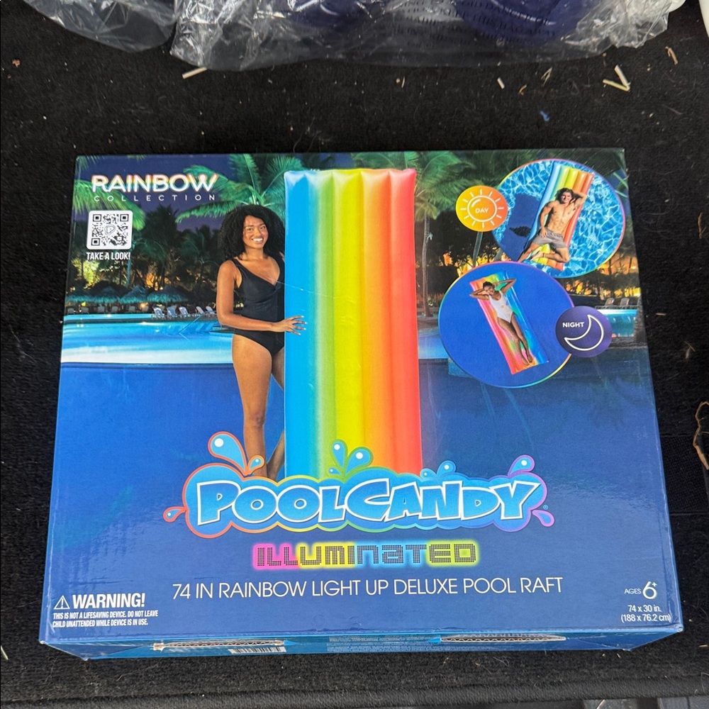 Pool Candy Illuminated Rainbow Pool Raft — Multicolor Light-Up Float